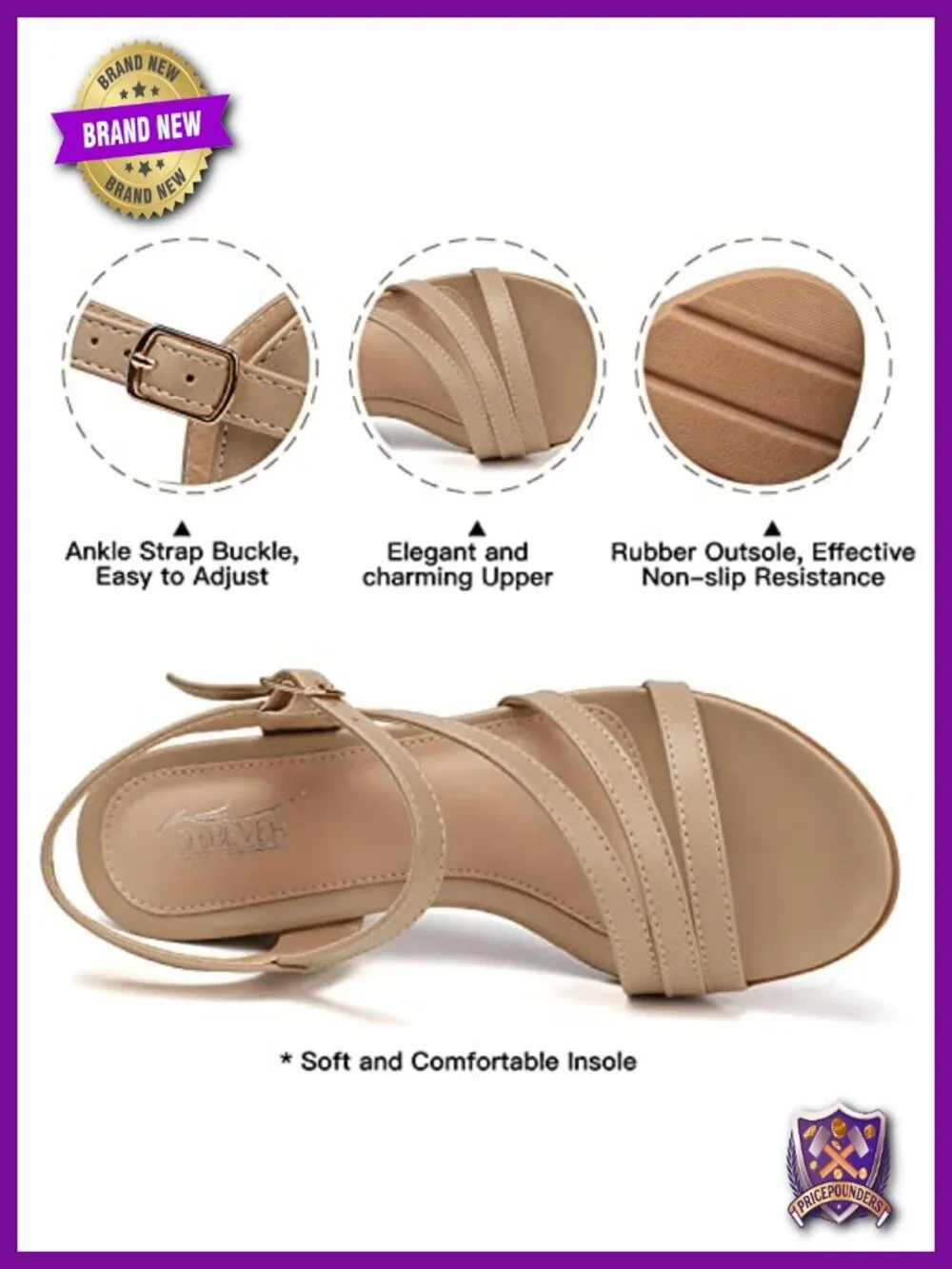 Elegant Wedge Sandals with Arch Support - Comfortable Low Heel Dressy Sandals
